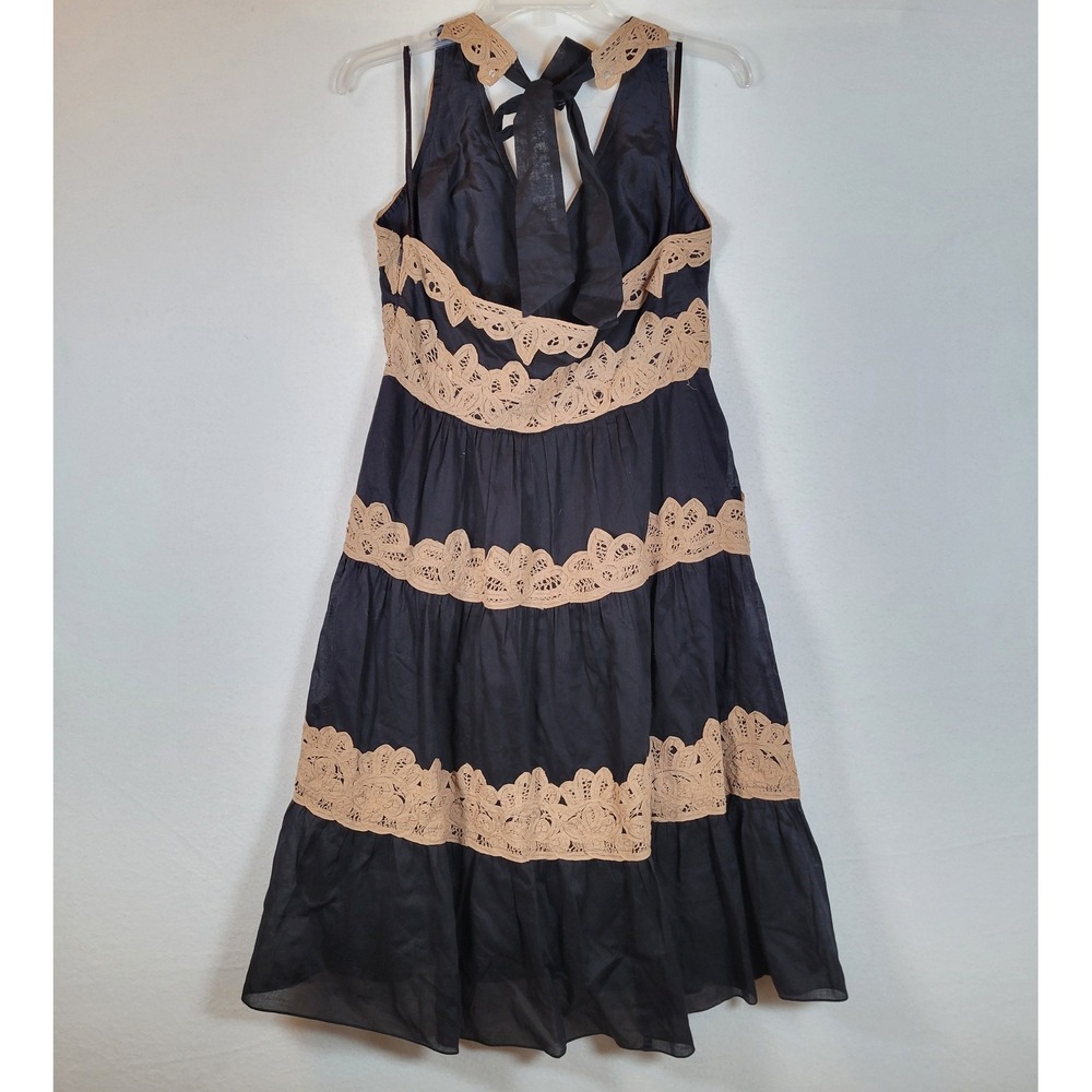 BCBGMAXAZRIA Womens Cotton Silk Lace Tiered Halter Midi Dress Size 10 Black y2k - Picture 7 of 12